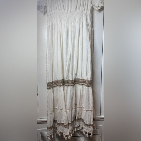 Me2Magic 100% Cotton Floral Eyelet Lace Embroidered Boho Hippie Maxi Dress Large - Picture 10 of 16